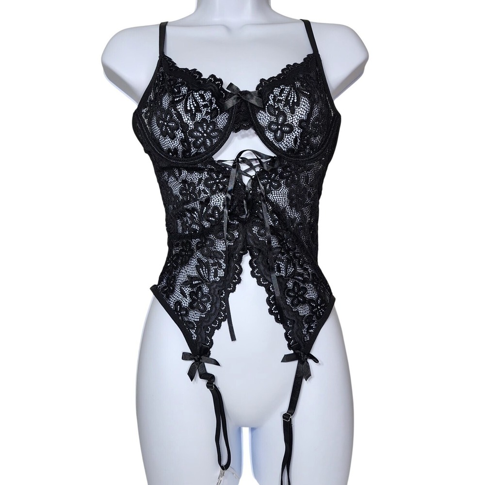 BNWOT Gorgeous black Underwired bodysuit top Lingerie size S teddy Babydoll‎